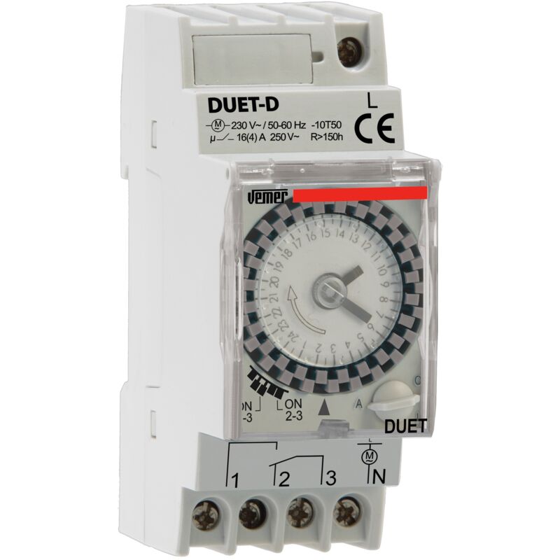 foto del prodotto interruttore orario elettromeccanico giornaliero su guida din vemer vp879100 duet d