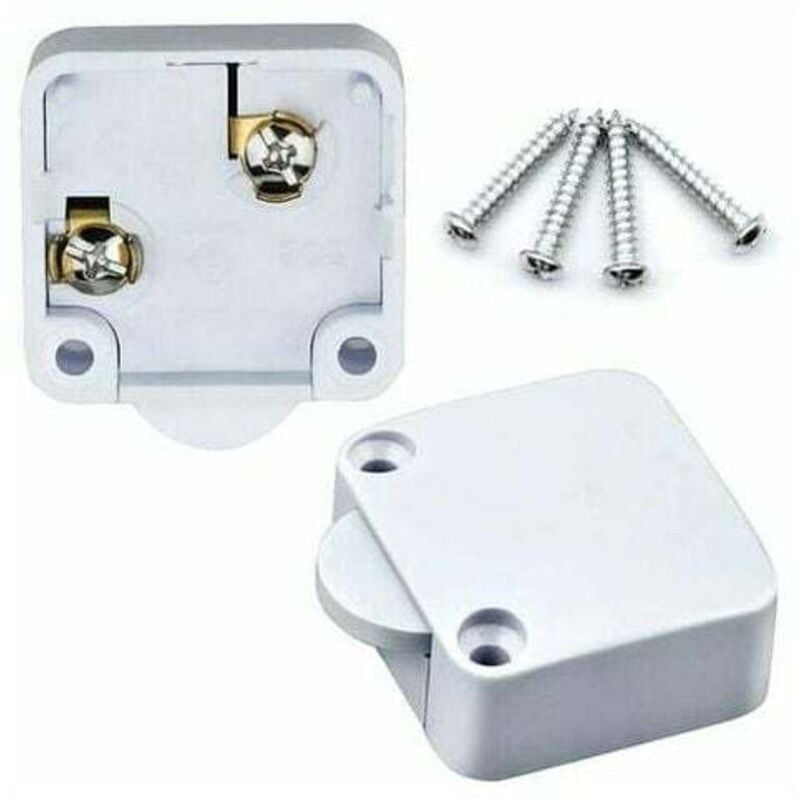 foto del prodotto interruttore per armadi, 2 a 250 v, interruttore automatico per armadi, adatto a vari apparecchi di illuminazione e a tutti i tipi di porte bianco