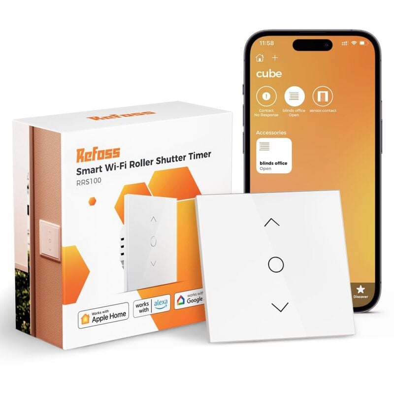 foto del prodotto interruttore per tapparelle wifi con apple homekit, timer per tapparelle, interruttore per tende con controllo percentuale, con retroilluminazione,