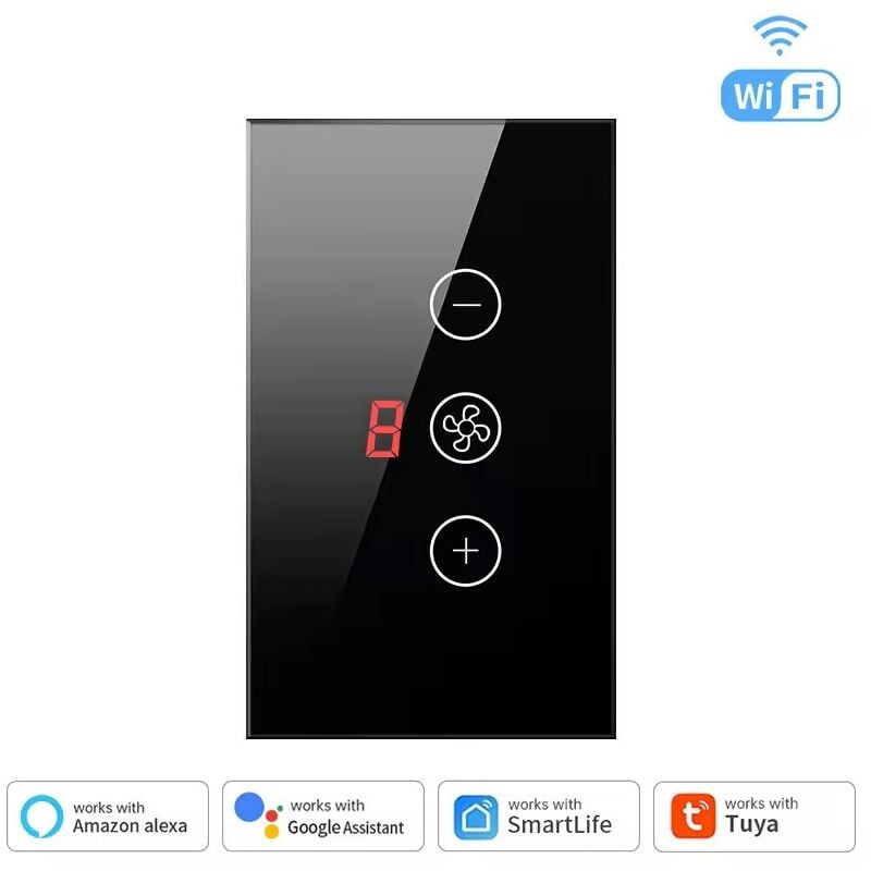 foto del prodotto interruttore per ventole smart wifi con display colore nero tuya