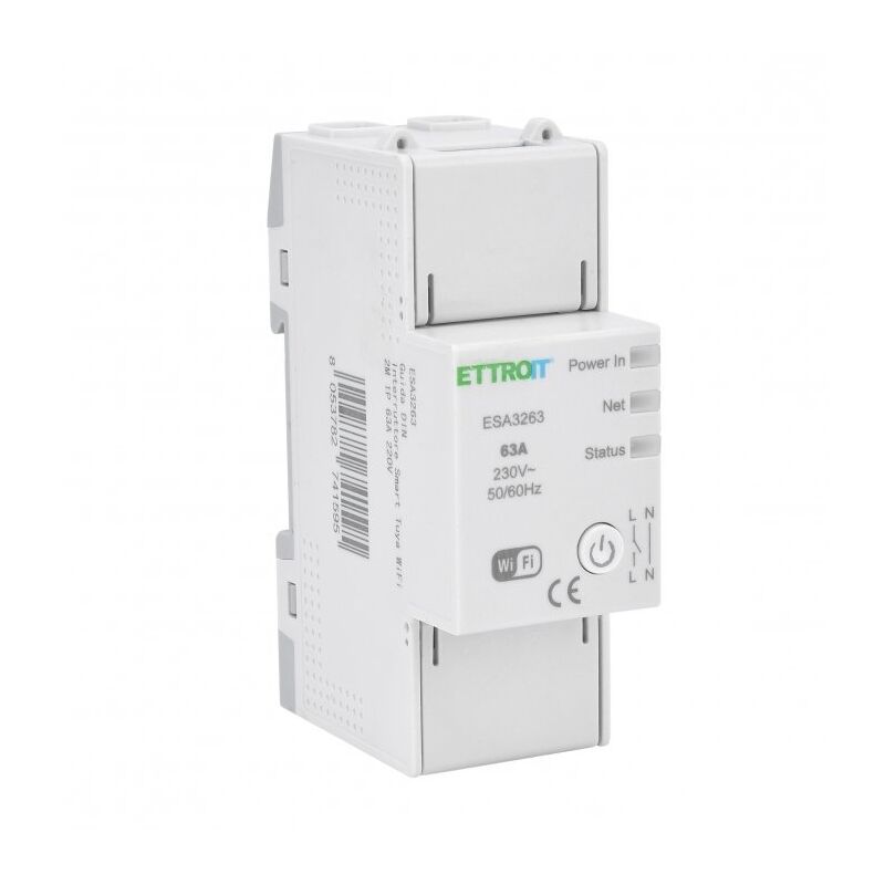 foto del prodotto interruttore smart wifi tuya, 230vac, 63a, 1p, funzioni programmazione accensione spegnimento, monitoraggio e gestione automatizzata ettroit