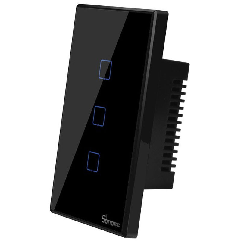foto del prodotto interruttore son off smart 3 canale controller da remoto wireless wifi placca touch domotica nero