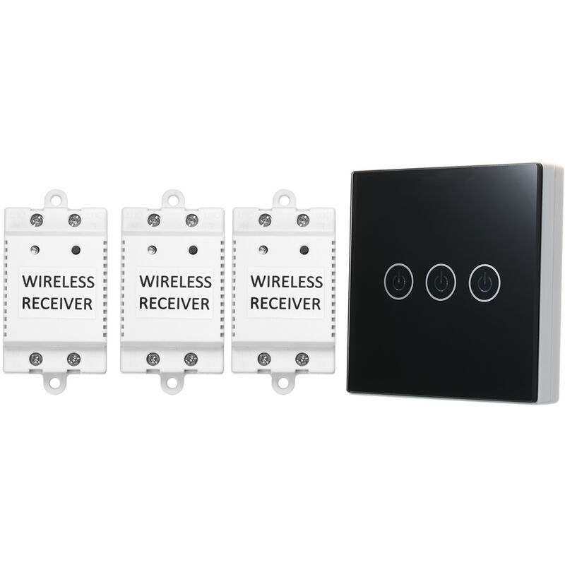 foto del prodotto interruttore tattile remoto wireless, 1 trasmettitore pannello di controllo a tre vie 3 ricevitori identificazione a radiofrequenza rfid , nero