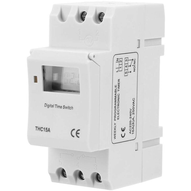 foto del prodotto interruttore temporizzatore digitale programmabile su guida din thc15a 220 240vac 16a