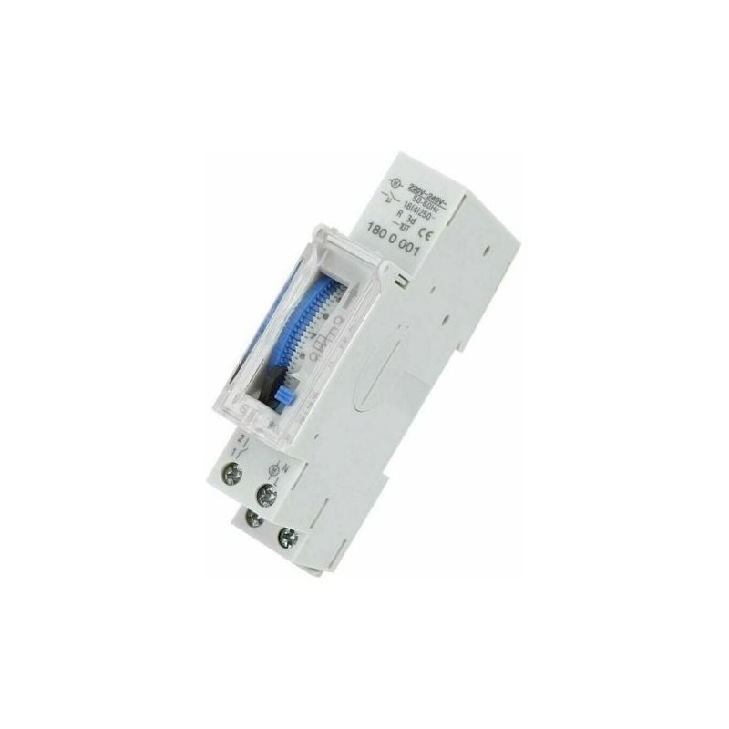 foto del prodotto interruttore timer programmabile, interruttore timer meccanico, da 15 minuti a 24 ore, rel timer programmabile con montaggio su guida din standard,