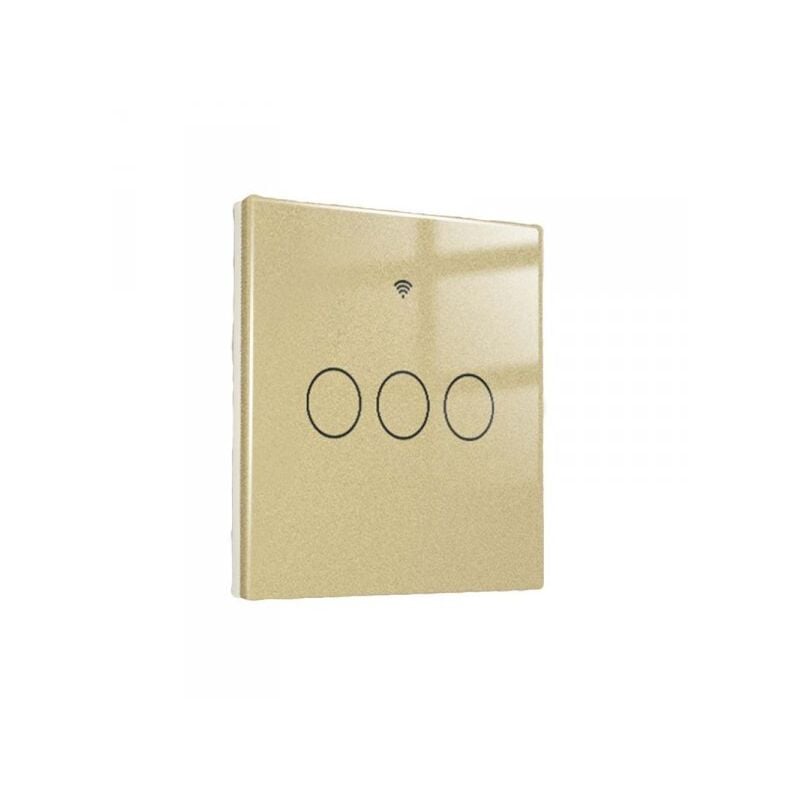 foto del prodotto interruttore wifi da parete 86x86 pannello touch 3 tasti colore oro wifi rf 433 compatibile con amazon alexa e google home