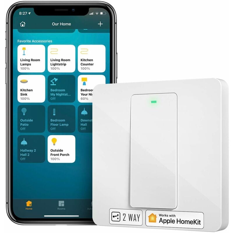 foto del prodotto interruttore wifi meross cavo neutro richiesto , interruttore intelligente a 2 vie compatibile con apple homekit, siri, alexa, google home e