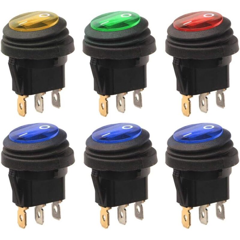 foto del prodotto interruttori a bilanciere con luci a led da 12 v 24 v cc, pulsante rotondo impermeabile per auto, barca, camion.