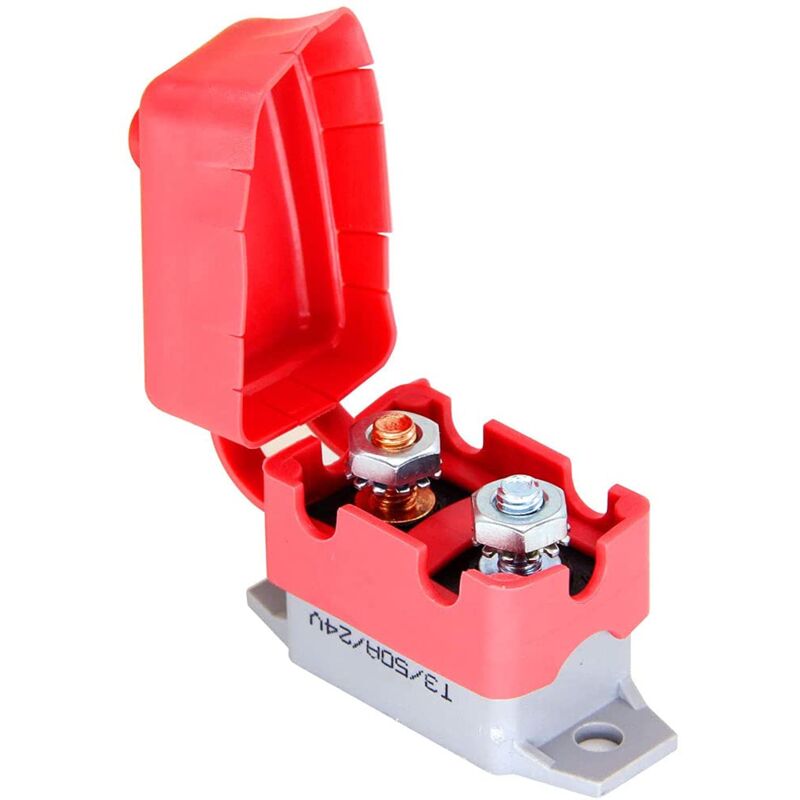 foto del prodotto interruttori automatici di ripristino automatico da 50 a interruttori di cortocircuito da 12 v 24 v cc con coperchio e viti per auto, camion, camper,