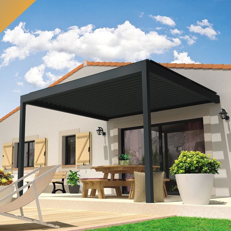 foto del prodotto intersun pergola bioclimatica lolite 4,00x4,613 m cilindro a telecomando grigio antracite 