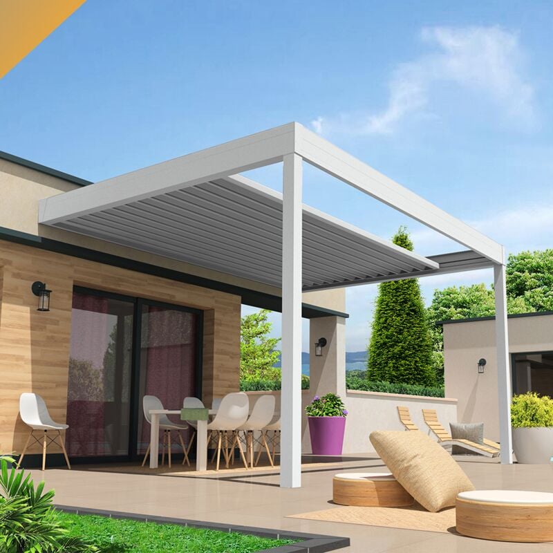 foto del prodotto intersun pergola retrattile hylia 5,00x5,213 m motorizzata a telecomando bianco 