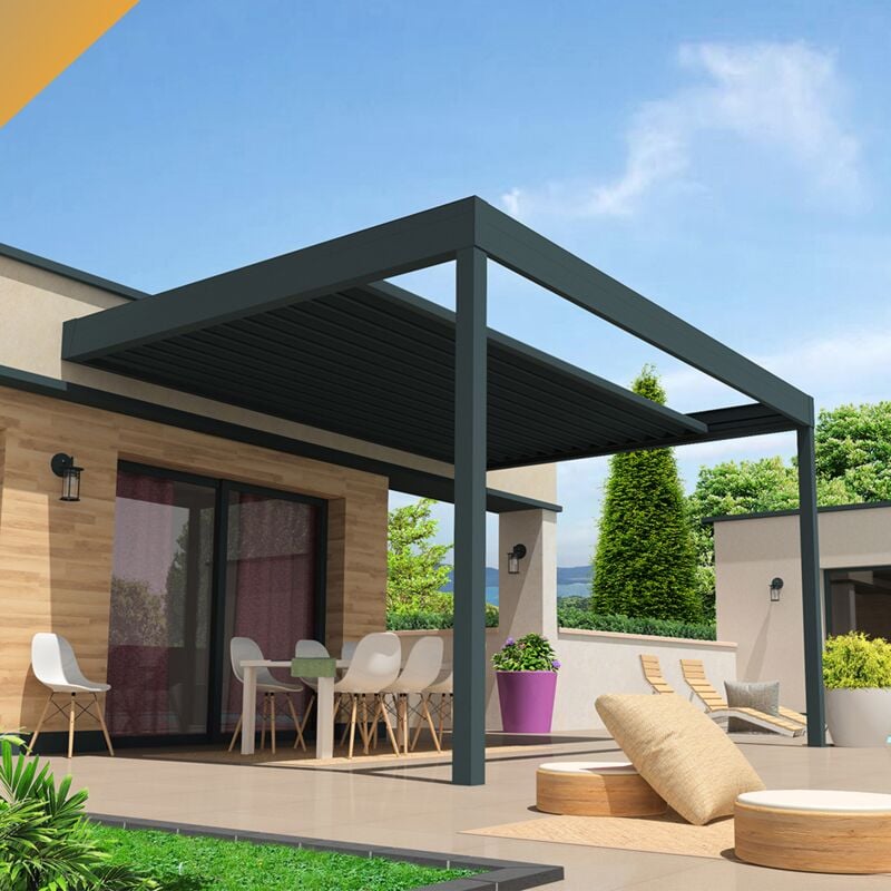 foto del prodotto intersun pergola retrattile hylia 5,00x5,213 m motorizzata a telecomando grigio antracite 