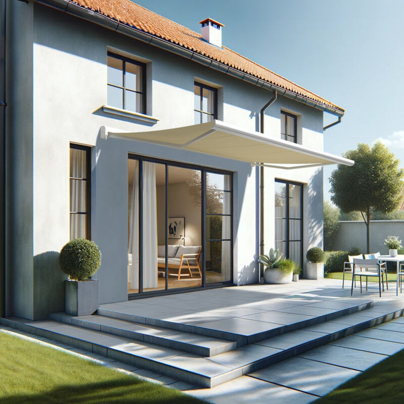 foto del prodotto intersun tenda da sole a cassonetto integrale celeste 5,00x3,00 m manuale bianco beige chiaro 