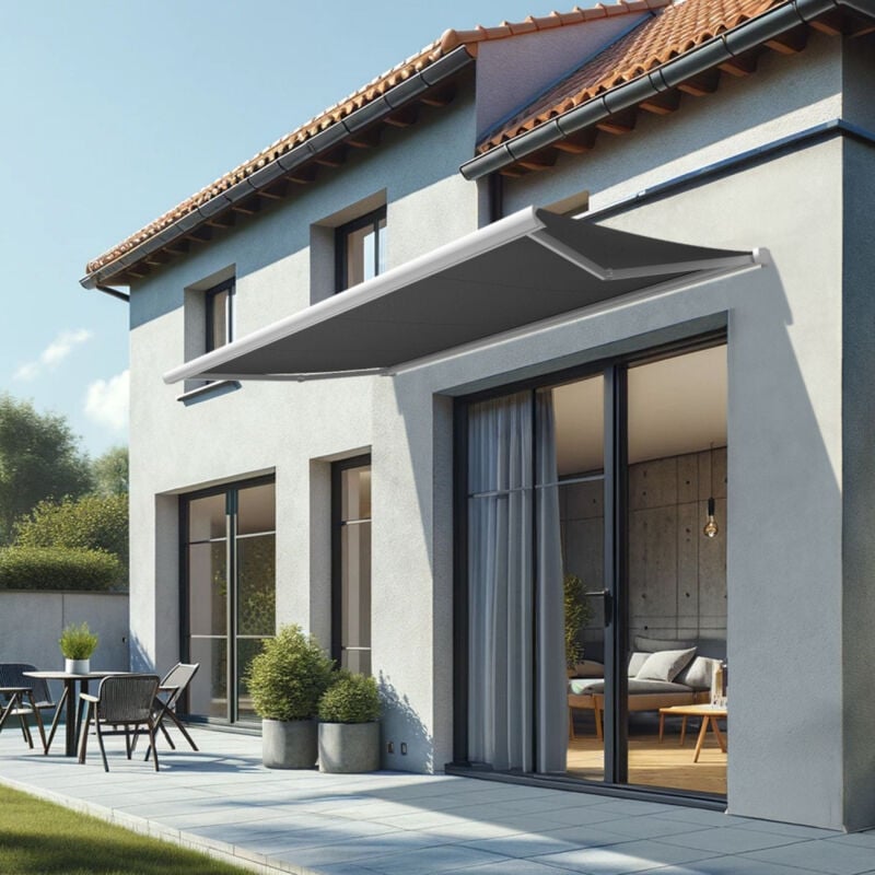 foto del prodotto intersun tenda da sole a cassonetto integrale cinabre 3,00x2,00 m motorizzato a interruttore bianco grigio 