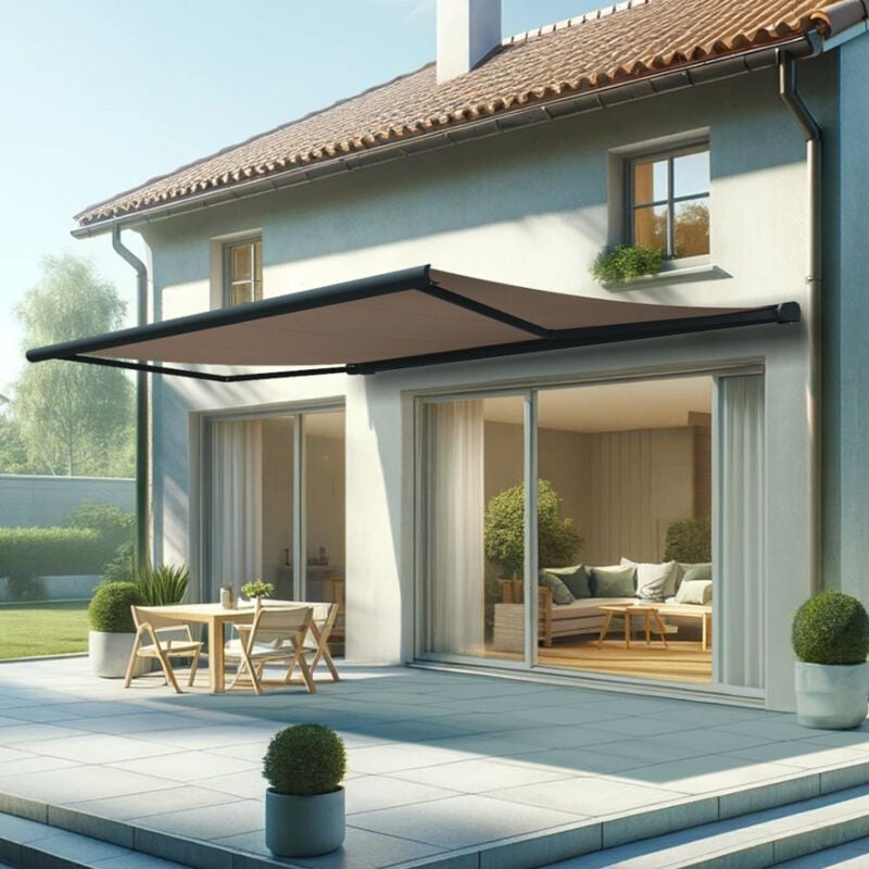 foto del prodotto intersun - tenda da sole a cassonetto integrale hevoa 5,00x3,50 m (telecomando con manovra di emergenza - grigio antracite - talpa)