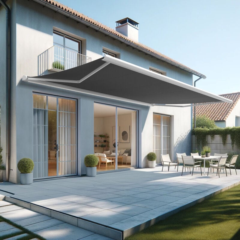 foto del prodotto intersun tenda da sole a cassonetto integrale hevoa 6,00x3,50 m telecomando con manovra di emergenza bianco grigio 