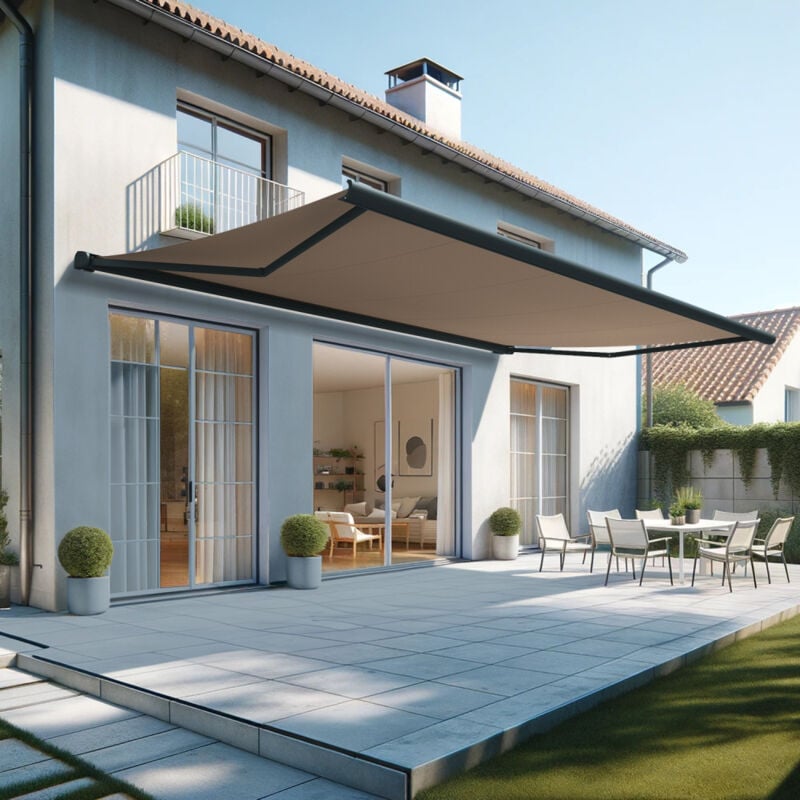 foto del prodotto intersun tenda da sole a cassonetto integrale hevoa 6,00x3,50 m telecomando con manovra di emergenza grigio antracite talpa 