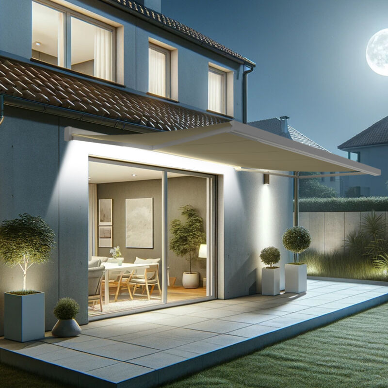 foto del prodotto intersun tenda da sole a cassonetto integrale soa 5,00x3,50 m telecomando con manovra di emergenza led bianco beige chiaro 
