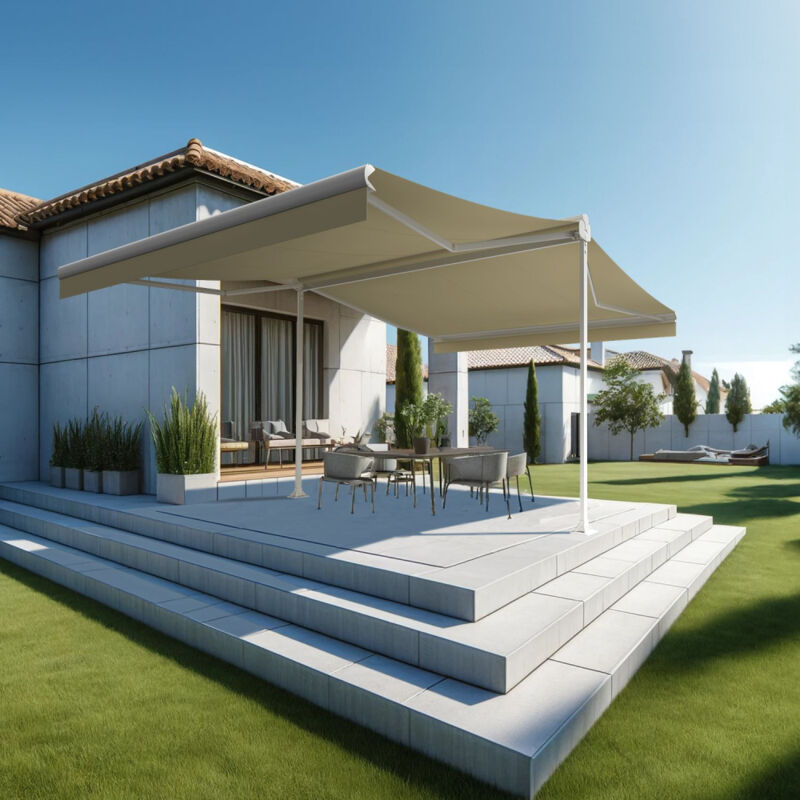 foto del prodotto intersun tenda da sole a doppia pendenza enargite 4,00x2x3,00 m motorizzato a telecomando bianco beige chiaro 