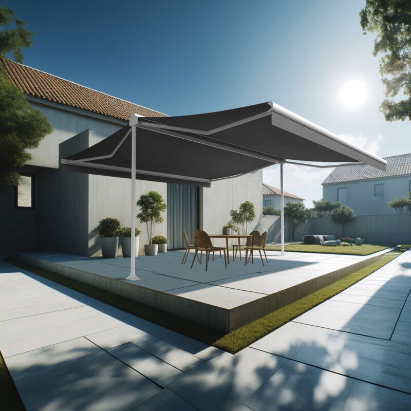 foto del prodotto intersun tenda da sole a doppia pendenza enargite 6,00x2x3,00 m motorizzato a telecomando bianco grigio 
