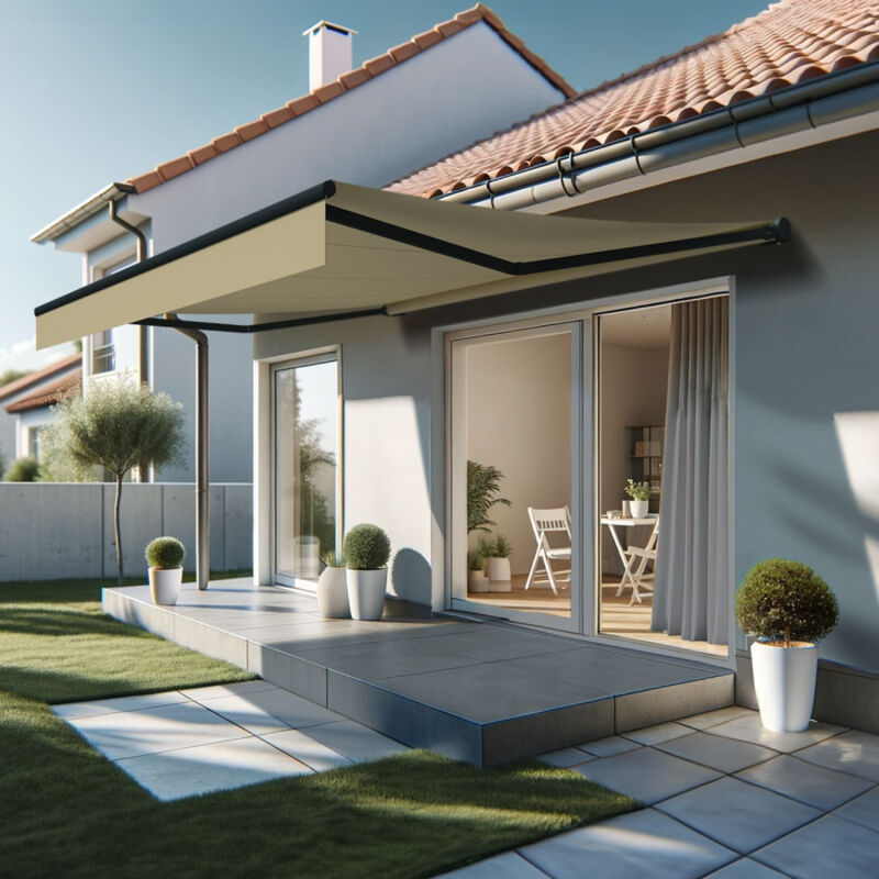 foto del prodotto intersun tenda da sole loggia dionea 4,00x3,00 m telecomando con manovra di emergenza grigio antracite beige chiaro 