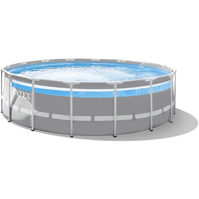 foto del prodotto intex 26730np piscina fuori terra prisma frame clearview rotonda, pompa filtro 5678 l h, scaletta, telo base e copertura, 19156 l, acciaio e pvc,