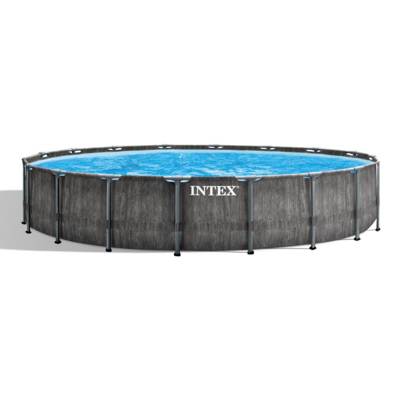 foto del prodotto intex 26744np piscina fuori terra prisma frame greywood rotonda, pompa filtro 5678 l h, scaletta, telo base e copertura, 24311 l, acciaio e pvc,