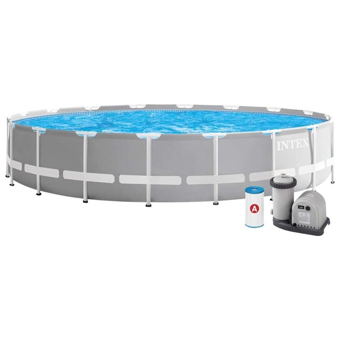 foto del prodotto intex 26756np piscina fuori terra prisma frame rotonda pompa filtro 5678 l-h scaletta telo base e copertura 32695 l acciaio e pvc grigio 610x132 cm 610cm x132cm con pompa filtro
