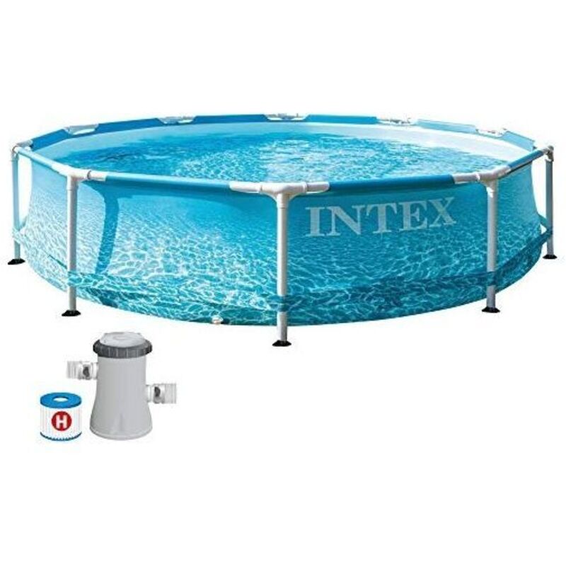 foto del prodotto intex - 28208np piscina fuori terra metal frame beachside rotonda, pompa filtro 1250 l/h, 4485 l, acciaio e pvc, multicolore, 305x76 cm