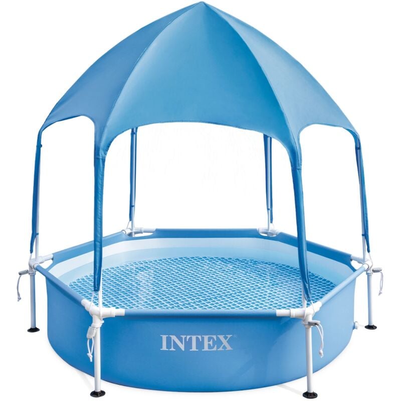 foto del prodotto intex 28209np piscina fuori terra canopy metal frame rotonda, con tettoia parasole removibile e spruzzino acqua, 700 l, acciaio e pvc, azzurro,