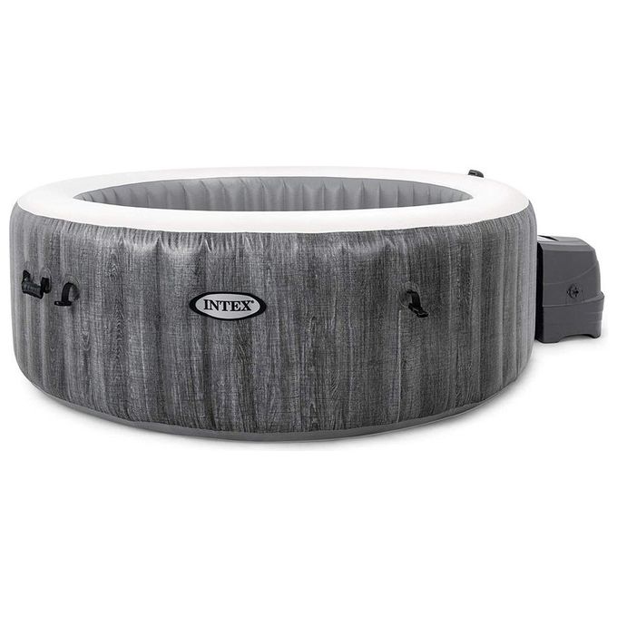 foto del prodotto intex 28440ex purespa vasca idromassaggio gonfiabile greywood deluxe 4 posti 140 getti riscaldatore pvc grigio 196x71 cm con accessori 4 posti grigio legno
