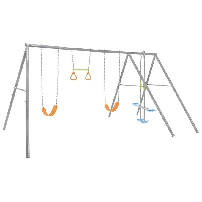 foto del prodotto intex 44131 altalena swing set grigia due seggiolini dondolo e trapezi 465x249x203 cm