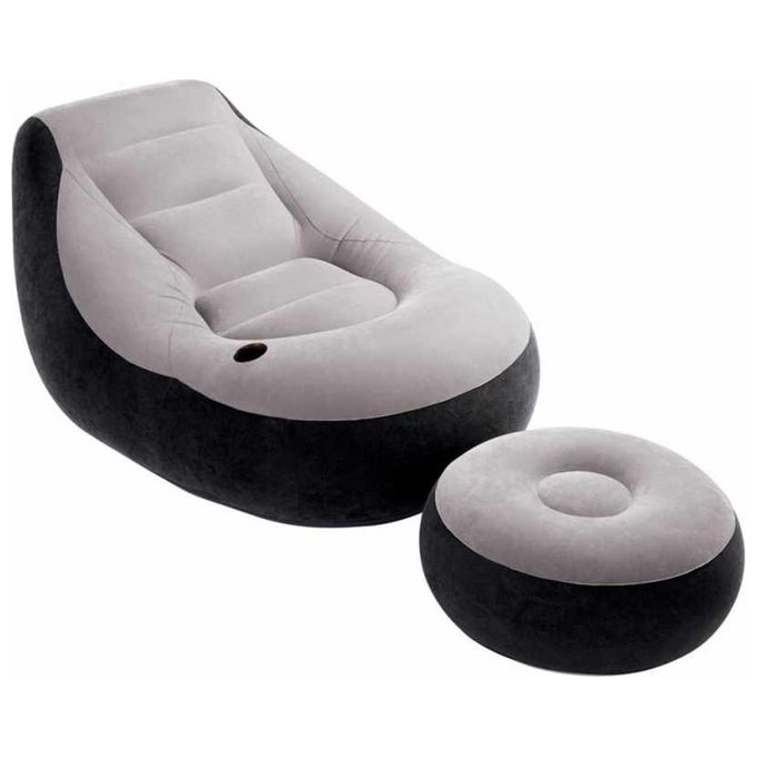 foto del prodotto intex 68564np poltrona lounge 102 x 137 x 79 cm con poggia piedi 64 x 28 cm grigio nero tinta unita single