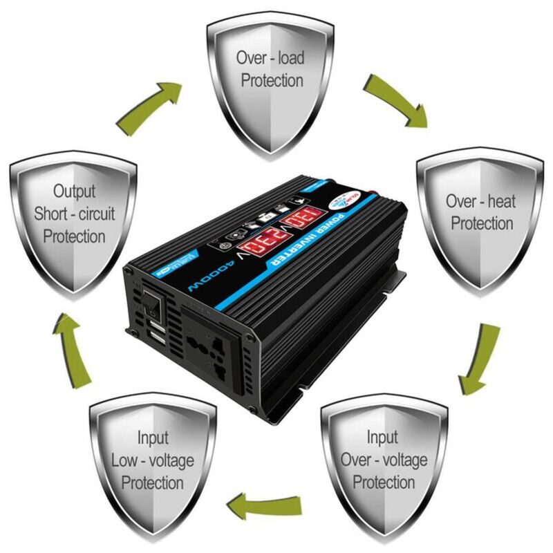 foto del prodotto inverter a onda sinusoidale pura da 12 v 220 v 300 w con telecomando e due prese ca per camion e camper rtgpt.