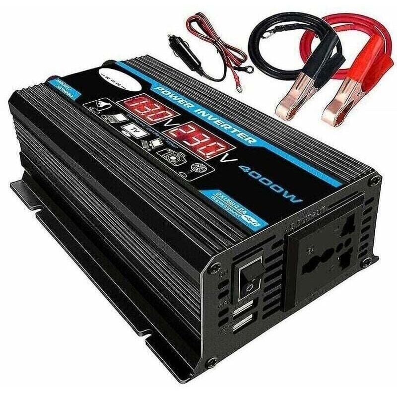 foto del prodotto inverter kzq 300w 12v 220v a onda sinusoidale pura, trasformatore con display a led, 2 prese ue e 1 porta usb, potenza di picco 300w per auto,