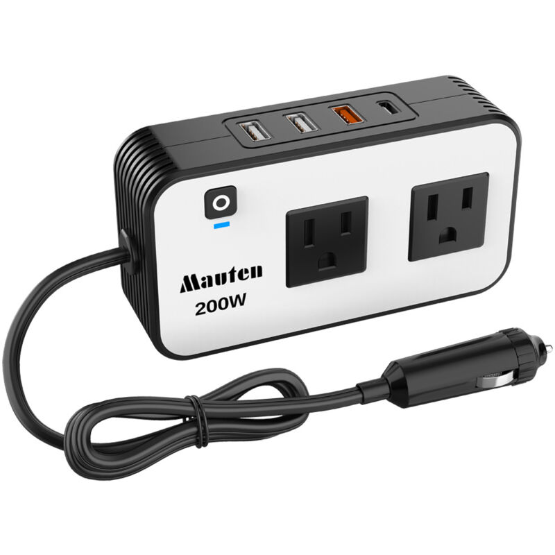 foto del prodotto inverter per auto con onda correttiva da 200 w, presa multifunzione, convertitore di potenza per auto da 12 v a 110 v