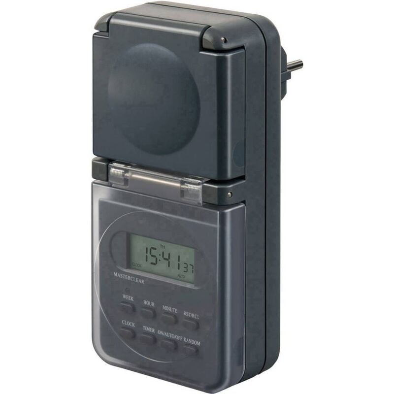 foto del prodotto ip44 temporizzatore digitale con timer digitale per esterni e sicurezza bambini antracite, 1506706 spina tedesca - brennenstuhl