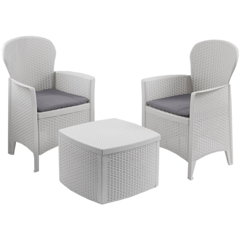 foto del prodotto ipae progarden - tavolo e 2 poltrone tavolino sedia con cuscino in resina bianca salotto per pub bar piscina terrazzo giardino
