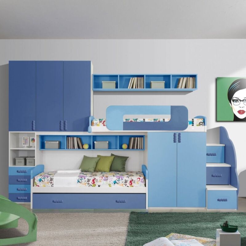 foto del prodotto iperbriko cameretta soppalco bianco e blu 403x92x259
