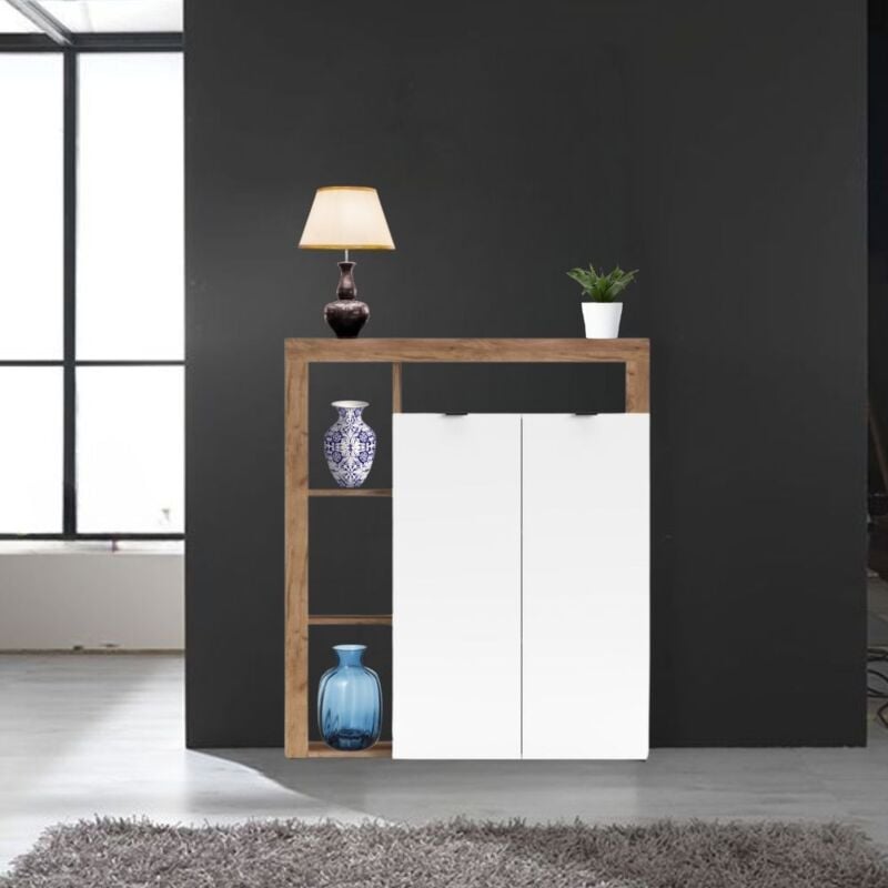 foto del prodotto iperbriko - credenza rovere tabacco e bianco 108x41x126