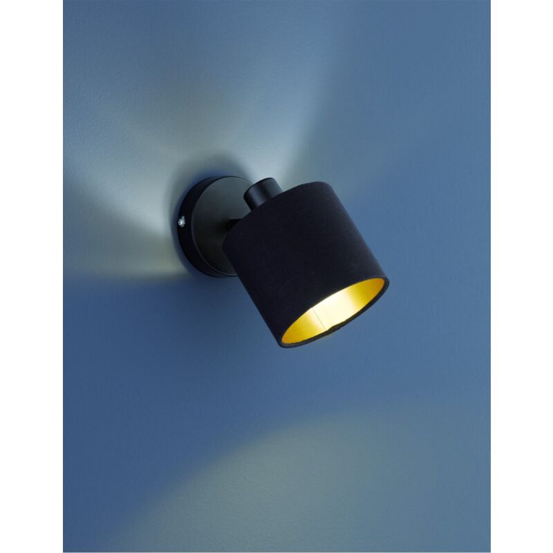 foto del prodotto iperbriko faretto spot tommy 1xe14 nero e tessuto nero oro l12 cm trio lighting