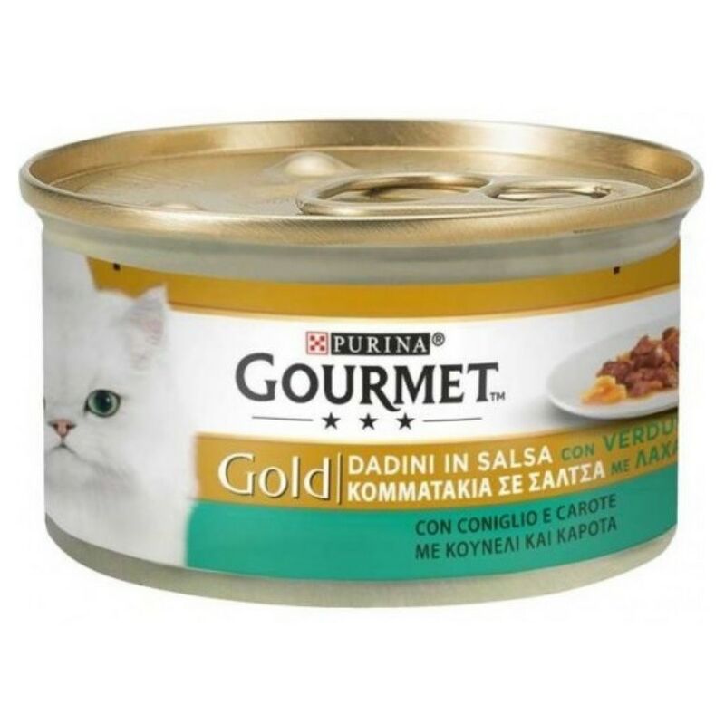 foto del prodotto iperbriko gourmet gold dadini in salsa coniglio e carote purina 85 grammi