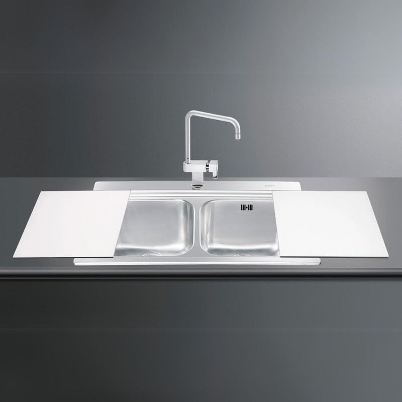 foto del prodotto iperbriko lavello 90x50 cm 2 vasche vetro bianco