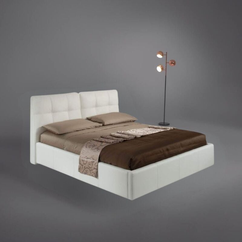 foto del prodotto iperbriko - letto matrimoniale con contenitore melia ecopelle colore bianco