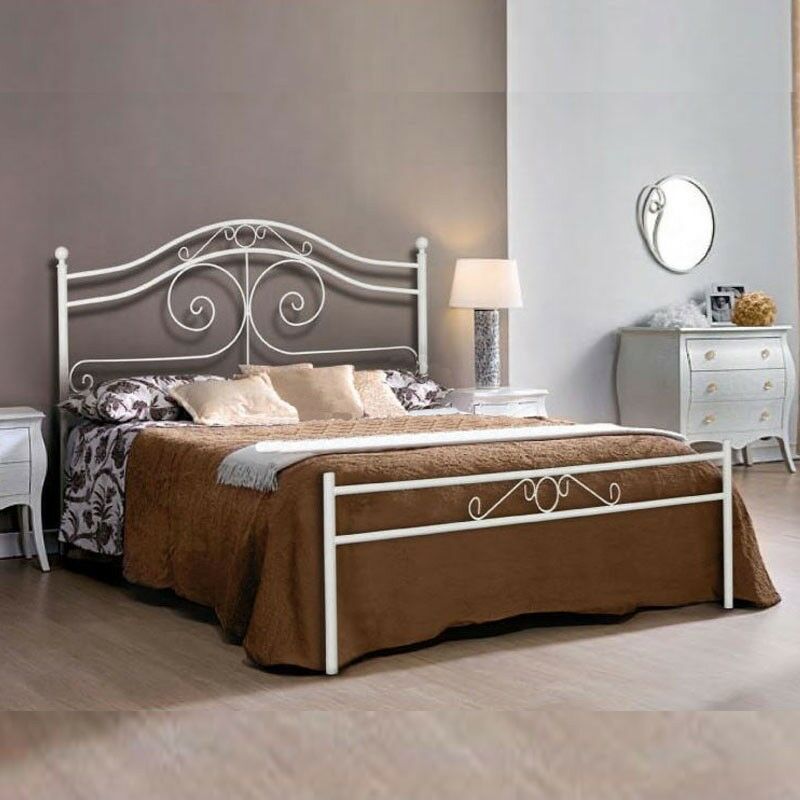 foto del prodotto iperbriko letto matrimoniale in ferro battuto colore bianco opaco 170x200xh.138 cm