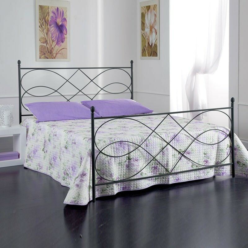 foto del prodotto iperbriko letto matrimoniale in ferro battuto con pediera antracite margherita 170x202x h122 cm