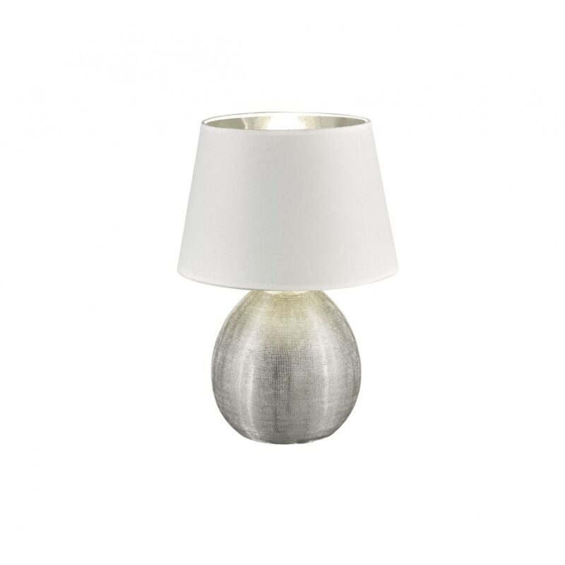 foto del prodotto iperbriko lume base ceramica argento paralume bianco luxor 24 cm trio lighting