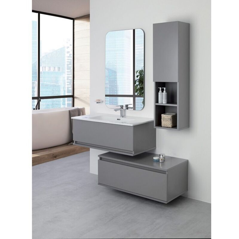 foto del prodotto iperbriko - mobile bagno sospeso 'pastello' grigio con cassetti, 90x47x35 cm