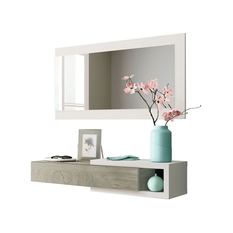 immagine 0 del prodotto iperbriko mobile da ingresso con specchiera bianco bianco lucido legno
