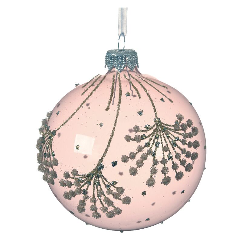foto del prodotto iperbriko pallina di natale in vetro rosa con fiori 8 cm